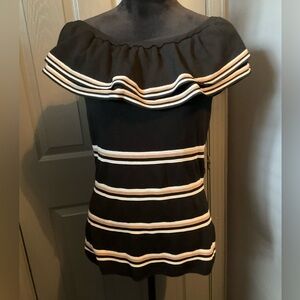 Off-Shoulder Black Ruffle Stripe Women's Top